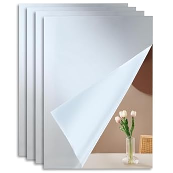 Foto di Set di 4 Specchi Adesivi da Parete Acrilico 2 mm, 30×20 cm, Flessibili Antiurto, Specchi Decorativi per Armadio, Porta, Bagno, Camera, Ingresso, Palestra, Piastrelle Specchio DIY