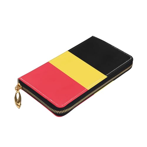 Leather Women Wallets, Long Credit Card Holder, Flag of Belgium Print Billfold Clutch & Travel Purse Large Capacity3