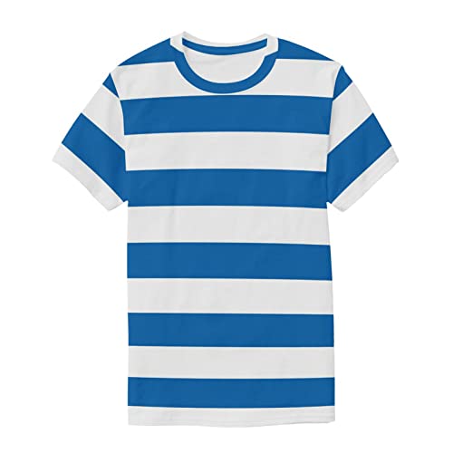 T-Shirts for Men Blue and White Horizontal Stripe Short Sleeve