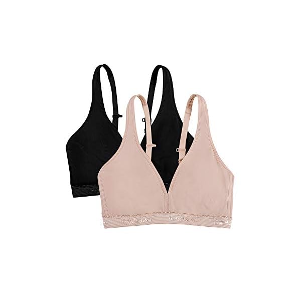 Fruit-of-the-Loom-Womens-Wirefree-Cotton-Bralette-2-Pack Fruit of the Loom Women's Wirefree Cotton Bralette, Black Hue/Sand, 34B