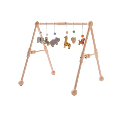 【Pakabi】ベビージム 木製 赤ちゃん 、プレイジム おもちゃ付き 遊びジム アクティビティプレイ 室内遊具 、出産祝い 誕生日プレゼント 贈り物 (フィットネスラック) (円形ジム(草原ペンダント付き))