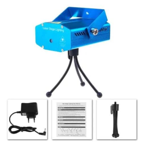 Mini Projetor Led Canhão Laser Com Efeitos Festas Coloridos Balada Tripé Azul Holográfico Colorido A