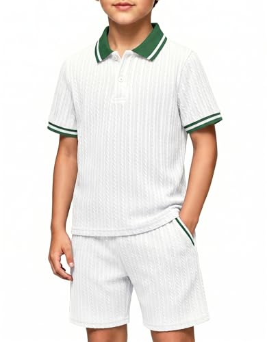 Image of Arshiner Boys 2 Piece Outfits Button Polo Shirt & Elastic Shorts 4-13 Years