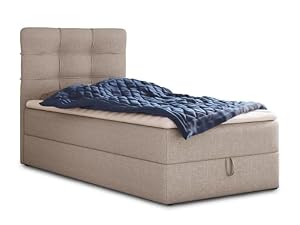Sofnet Boxspringbett Best Mini mit Bettkasten und Matratzentopper - Einzelbett mit Bonell-Matratze und Topper, Polsterbett, Bett, Schlafzimmer (120 x 200 cm, Beige (Inari 22))