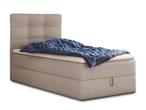 Boxspringbett Best Mini mit Bettkasten und Matratzentopper - Einzelbett mit Bonell-Matratze und Topper, Polsterbett, Bett, Schlafzimmer (120 x 200 cm,...