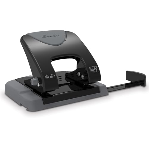 Swingline 2 Hole Punch 20 Sheet Capacity Hole Puncher Paper Punch SmartTouch Low Effort Comfort Handle Alignment Guide Black & Gray (74135)