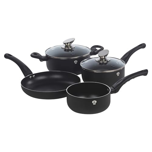 BLAUMANN Juego de 6 utensilios de cocina para freír, cacerola, cacerola, mango suave al tacto (negro mate)
