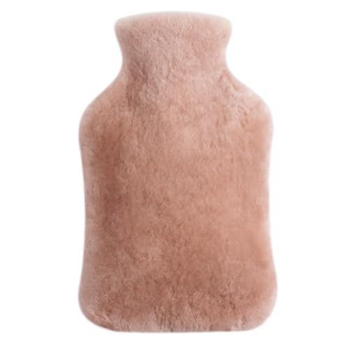 Öko Naturgummi Wärmflasche mit 100% Lammfell Bezug - (Rosa)
