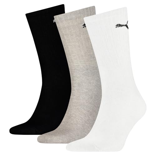 PUMA Adult's PUMA CREW SOCK 3P Socks, grey/white/black, 3.5-6.