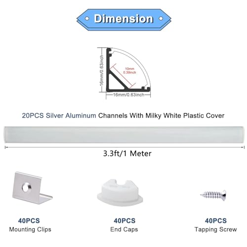 Image of VST 20pack 3.3ft LED Channel, V Shape Led Diffuser Channel, LED Aluminum Channel System with Milky Cover, End Caps and Mounting Clips, Aluminum Profile for LED Strip Light Very Easy Installation