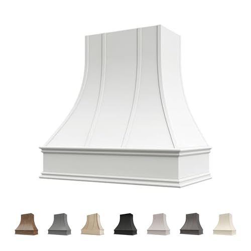 Riley & Higgs White Wood Kitchen Range Hood Cover, Curved Front Wall Mount Vent Hood...