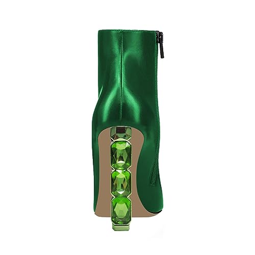 FSJ Women Jeweled Ankle Boots High Chunky Heel Pointed Toe Sparkly Crystal Block Heel Side Zipper Wedding Party Date Dress Shoes Size 4-15 US4