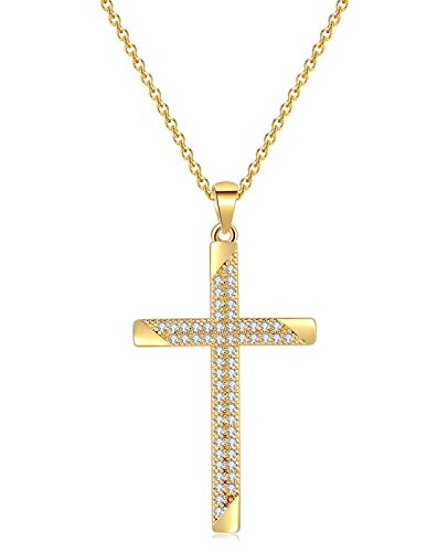 XOYOYZU 14K Gold Plated AAA Sparkly Zircon Paved Cross Pendant Necklace for Women Gifts for Women Fashion Jewelry