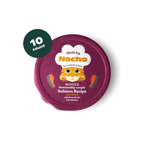 Made by Nacho Wet Cat Food, Sustainably-Caught Minced Salmon in Bone Broth for Hydration, Digestive Health, High Protein, 2.5 Ounce Cups (10 Pack)