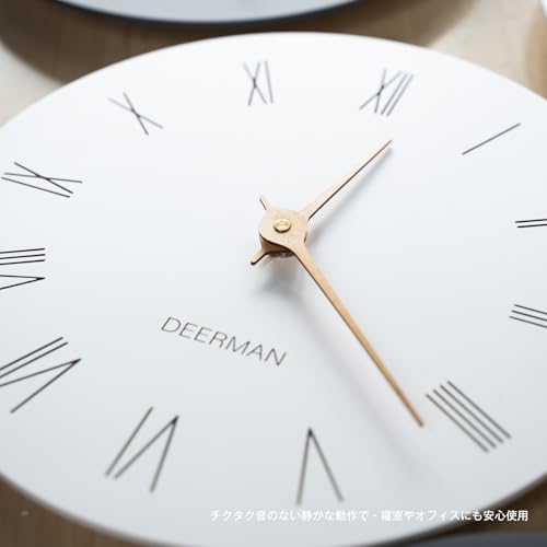 Deerman 電波時計 壁掛け時計 おしゃれ 静音 軽量 フラットウッド 電波式 秒針の音がしない ウォールクロック 北欧 壁掛け 装飾 贈り物 リビング 寝室 オフィス用 新築祝い (直径30cm/ 12インチ) White彫刻・ローマ [4]