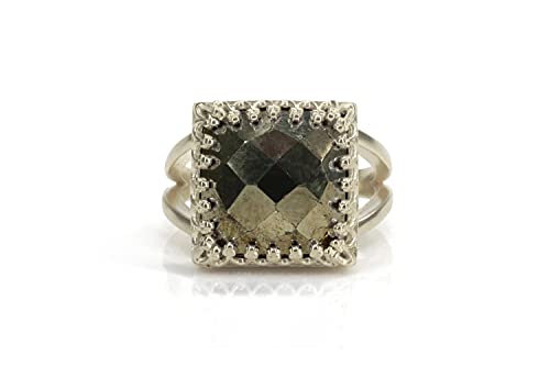 Bague Pyrite Carrée et Argent Sterling pour un Look Boho Chic au Quotidien - 4