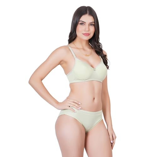 Image of Non Padded Bra Panty Set - Made of Pure Cotton Full Coverage Non Wired Seamless Pushup Soft Cup for T-Shirt Saree Dress Sports Garment for Daily Use Everyday
