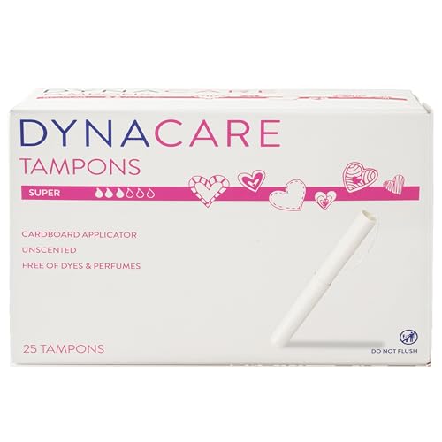 Dynarex Super Tampons Feminine Hygiene Product with Cardboard Applicator 7-Hour Protection 1 Box of 25 Tampons