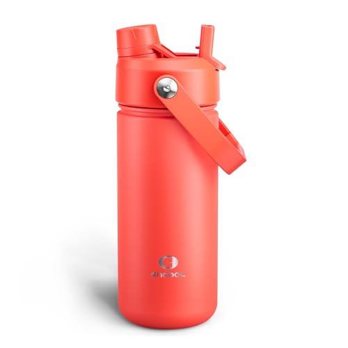Image of ENCOOL Insulated Water Bottle with Straw Stainless Steel Water Bottle, Leak-Proof, BPA-Free, Double Wall Vacuum Keeps Cold for 24 Hours for Sports, Travel, School (18 oz, Tawny Orange)