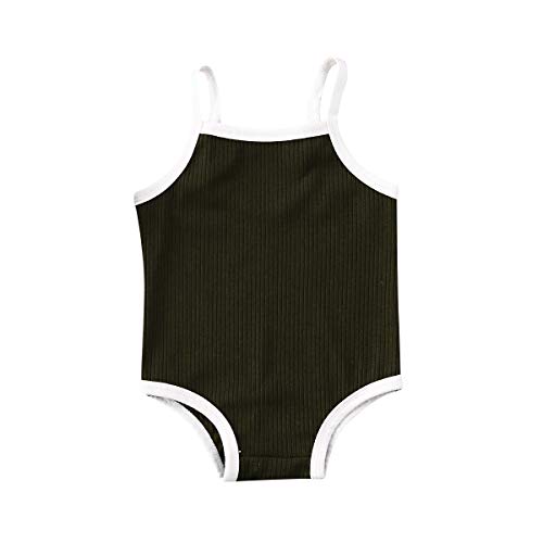 Liyamiee Newborn Baby Girls One-Piece Swimsuit Solid Color Sleeveless Quick Dry Swimwear Bathing Suit Beachwear (Solid Dark Green Swimwear, 0-6 Months)