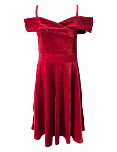 Teen Girls Princess Dresses Velvet Elegant Cold Shoulder A-line Swing Party Dress for Kids,8-14 Years4
