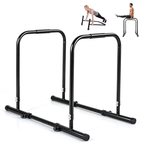 Goplus Adjustable Dip Bar Heavy Duty Parallette Push Up Stand with 660 LBS Capacity Anti-Slip Foam Grips Portable Fitness Workout Dip Station for Home Gym Calisthenics (2 Side Locked)