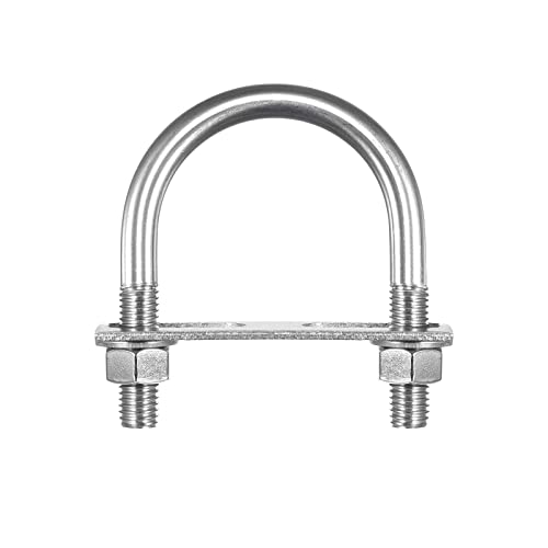 Image of uxcell Round U-Bolts, 66mm(2.6 inch) Inner Width 99mm Length M12 304 Stainless Steel U Clamp Bolt with Nuts Washers and Plates, for Boat Trailer