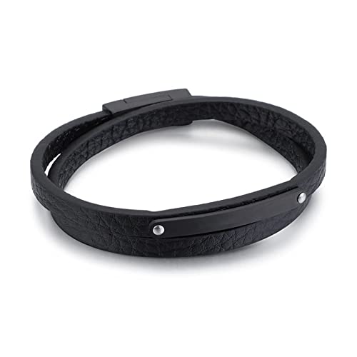 Bracelet cuir tressé anti-allergique plaque acier inoxydable ajustable KnSam