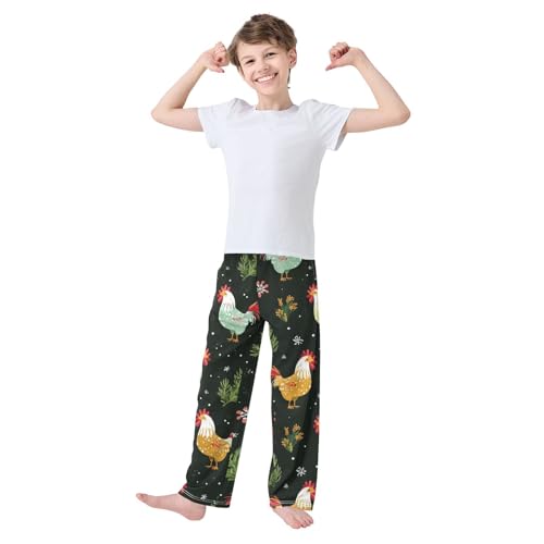 ZZXXB Rooster Pine Branch Boys Long Pants Soft Trousers Elastic Waist Kids Lounge Bottoms with Pockets S-XL3