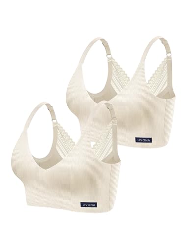 Image of Livona Wireless Bras for Women - Comfort Bralettes with Support Adjustable Seamless Sports Bras Lace Cami Crop S-XXL