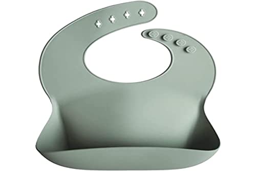 Image of mushie Silicone Baby Bib | Adjustable Fit Waterproof Bibs (Cambridge Blue)