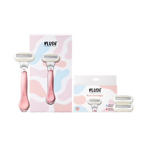 Plush 5 Blade Body Razor for Sensitive Skin + 2 Cartridges || For Easy & Safe Body Hair Removal at home || No Bumps, No Cuts