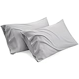 Bedsure Pillow Cases Queen Size Set of 2, Rayon Derived from Bamboo Cooling Pillowcase, Soft & Breathable Pillow Covers with Envelope Closure, Gift for Men or Women, Light Grey, 20x30 Inches