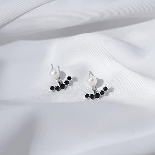 Amazon Essentials Platinum-Plated Sterling Infinite Elements Cubic Zirconia Freshwater Cultured Pearl with White Earring Jackets, (previously Amazon Collection)3