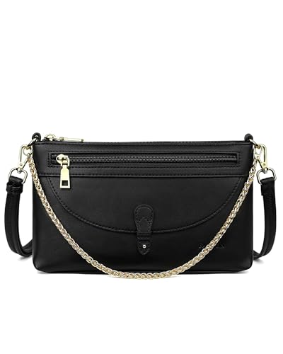 FADEON Wristlet Clutch Purses for Women,Vegan Leather Crossbody Bags Designer Women Wallet Purse with Chain Strap Black