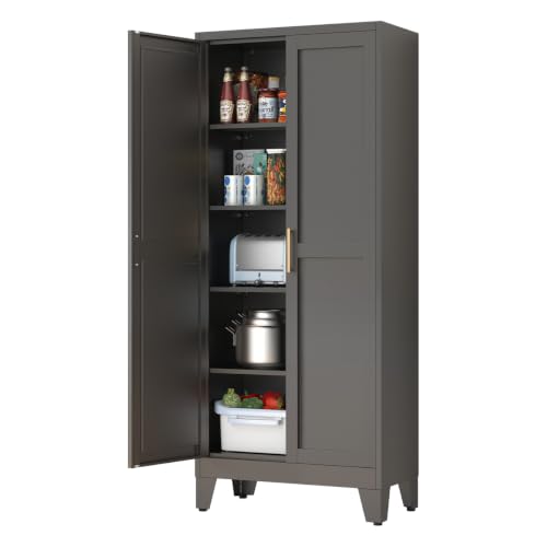 Kitchen Pantry Cabinet, Tall Metal Storage with Doors & Adjustable Shelves - image 1