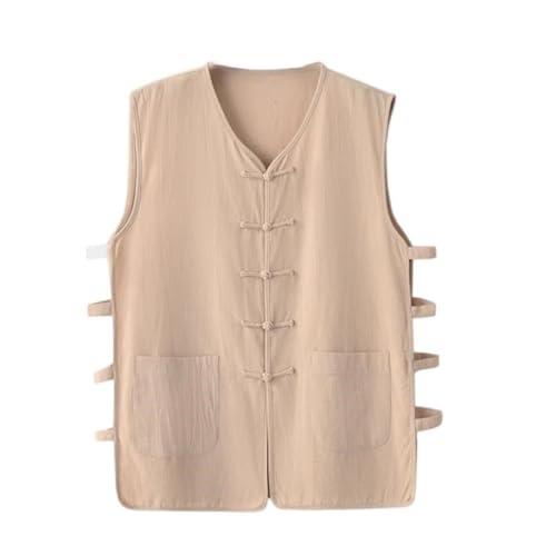 Chaleco de lino para hombre estilo chino suelto con bolsillos práticos