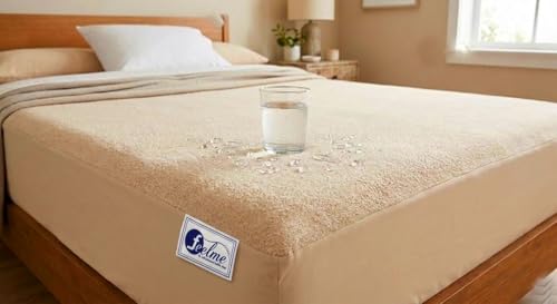 Image of Feelme Mattress Protector King Size Waterproof Mattress Cover Ideal for Double Bed (72x84 Inch / 6x7 Feet Beige)