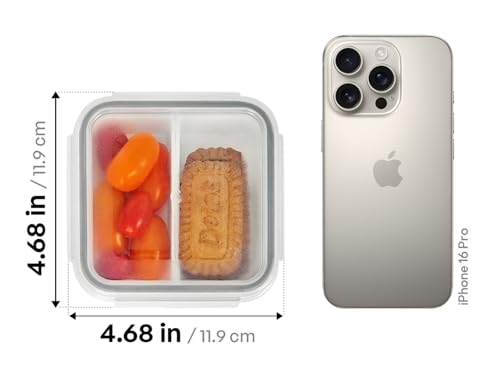 carrotez 2 Compartment Small Snack Containers, Mini Snack Containers for Mini Fridge, Small Divided Food Storage Containers, Airtight Lids, Reusable, 1.1 cup, 2 PACK