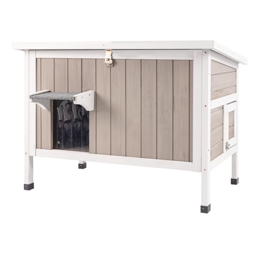 Weatherproof Cat House for Outdoor Cats Insulated Feral Cat Shelter for Outside Multiple Felines with Escape Door, Removable Floor & Openable Roof (30.7" L x 21.7" W x 25.6" H) 30"L x 22"W x