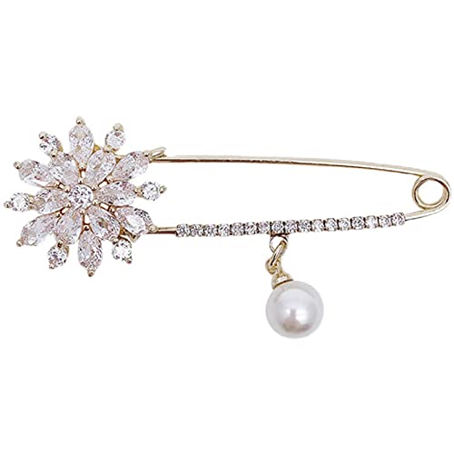 Image of Crystal Snowflake Brooch Pin Sweater Shawl Clip Faux Pearl Rhinestone Lapel Decorative Safery Pin Dress Jackets Suit Pants Skirt Waist Brooches Pins Delicate Jewelry Gifts for Women Girls Christmas