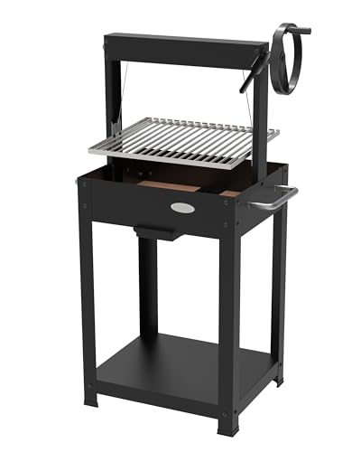 GMR FOR FIRE AND FUN Barbecue a Legna Argentino XL (50x40cm), con Mattone Refrattario, Barbecue Carbonella XL, Barbecue da Balcone, Cottura Carne Perfetta, Ruota in Alluminio - 100% Made in Italy