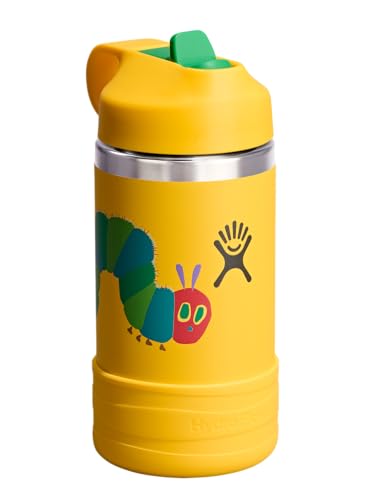 Image of Hydro Flask Kids Water Bottle for School - Stainless Steel and Insulated with Straw Cap - 12 Oz World of Eric Carle Caterpillar Yellow