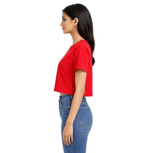 Image of Hangout Hub Women Crop Top T-Shirts | Round Neck Plain Solid Tshirts | Double Weaved | Shrink Free Tees | Casual T-Shirt for Woman Ladies Girls(Cotton|Pack of 3)