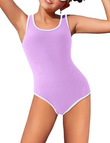 Girl's One Piece Swimsuit Sports Solid Bathing Suit Color Block Ribbed High Cut Swimsuits4