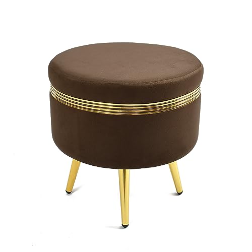 Image of NACIA Ottoman Stool for Living Room Golden Metal Legs Furniture Footrest for Sofa Dressing Table srool, Sitting Pouffes for Home Decor (16x16x17 Inches, Coffee)