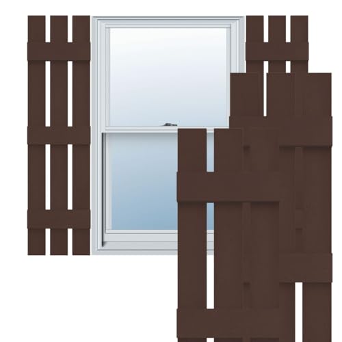 12"W x 61"H Lifetime Vinyl, TailorMade Three Board Spaced (3 Batten), Board-n-Batten Shutters, w/Shutter-Loks (Per Pair), Federal Brown