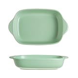 Yoller Keramik Auflaufform, 2PCS Auflaufform Klein, Lasagne Auflaufformen mit Griffen, Einfarbige Auflaufformen, Lasagnepfanne für Lasagne, Braten und Backen (Hellgrün)