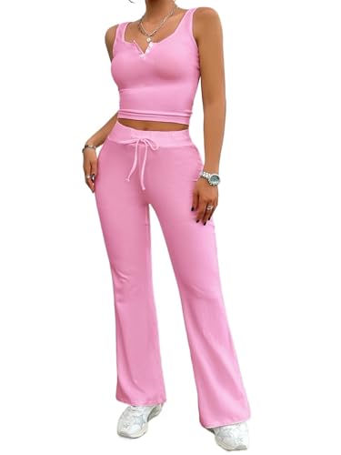 T-shirt pour femmes ensemble haut décontracté et pantalon slim couleur unie y2k