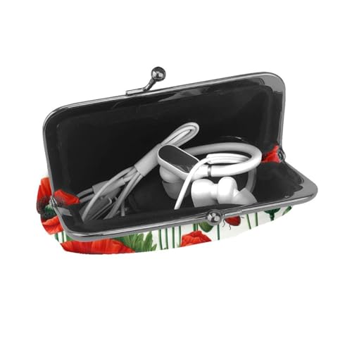 Pu Leather Buckle Coin Purse Natural-Red-Poppies Girls Kiss-Lock Change Purse Wallets4